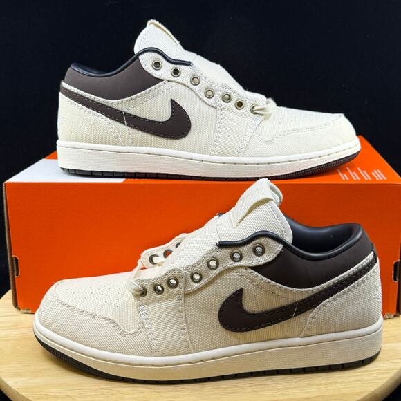 NEW Nike Air Jordan 1 Low Pale Ivory Baroque Brown NBY IB8058-110 Men Size 10 - Picture 1 of 9